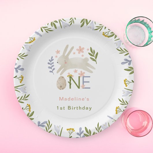 水彩可愛いバニーガール1st誕生日 ペーパープレート