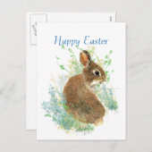 水彩可愛いバニーラビットハッピーイースター シーズンポストカード (正面/裏面)