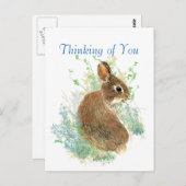 水彩可愛いバニー考えラビット ポストカード (正面/裏面)