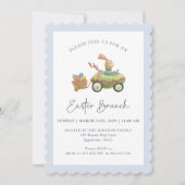 水彩可愛いバニー、イースターブランチ青 招待状 (正面)