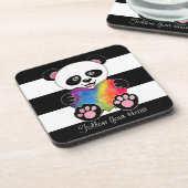 水彩可愛いパンダとレインボーハート コースター (左側)