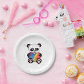 水彩可愛いパンダとレインボーハート ペーパープレート (パーティー)