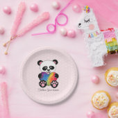 水彩可愛いパンダとレインボーハート ペーパープレート (パーティー)