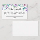 水彩可愛いパープルガーデンフローラおむつラッフル エンクロージャーカード (正面/裏面)