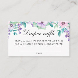 水彩可愛いパープルガーデンフローラおむつラッフル エンクロージャーカード