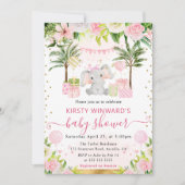 水彩可愛いピンクのジャングルエレファントベビーシャワー 招待状 (正面)