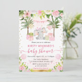 水彩可愛いピンクのジャングルエレファントベビーシャワー 招待状 (スタンド正面)