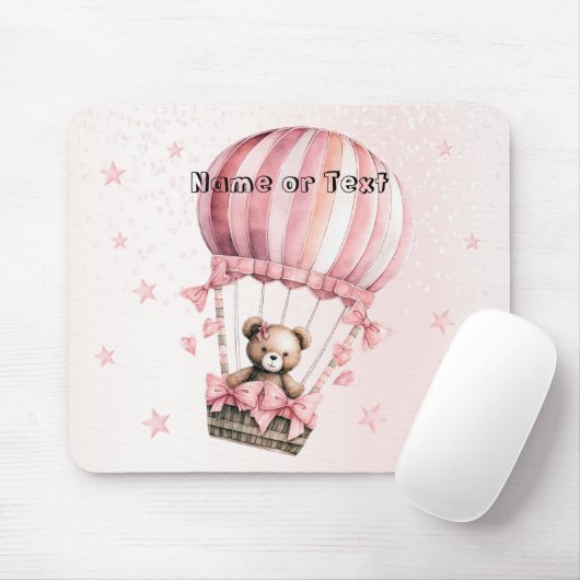 水彩可愛いピンクのテディベア熱気球 マウスパッド (マウス)