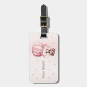 水彩可愛いピンクのテディベア熱気球 ラゲッジタグ (正面縦)