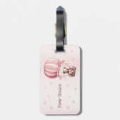 水彩可愛いピンクのテディベア熱気球 ラゲッジタグ (裏面縦)