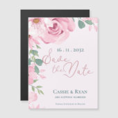 水彩可愛いピンクのフローラ結婚式の日付を保存 (正面/裏面)