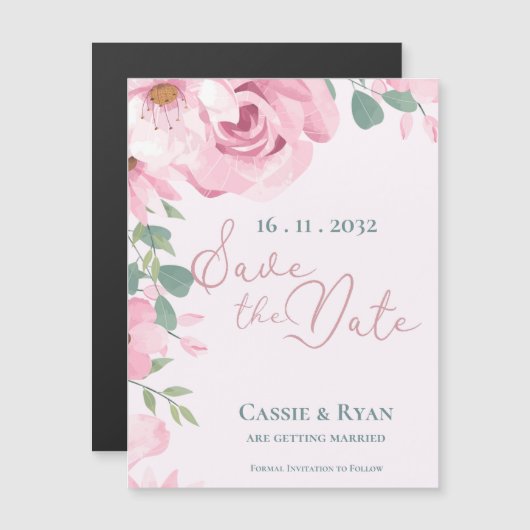 水彩可愛いピンクのフローラ結婚式の日付を保存 (正面/裏面)