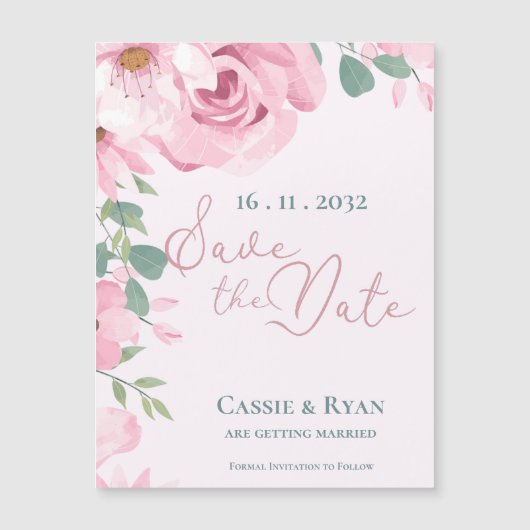 水彩可愛いピンクのフローラ結婚式の日付を保存 (正面)