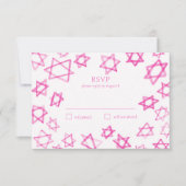 水彩可愛いピンクの星デイビッドバーバルミツワー 出欠カード (正面)