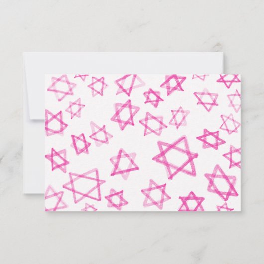 水彩可愛いピンクの星デイビッドバーバルミツワー 出欠カード (裏面)