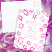 水彩可愛いピンクの星デイビッドバーバルミツワー 案内ポストカード