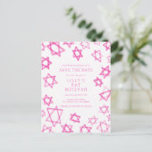 水彩可愛いピンクの星デイビッドバーバルミツワー 案内ポストカード (スタンド正面)