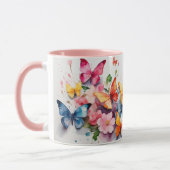 水彩可愛いピンクの蝶の花マグカップ マグカップ (左)