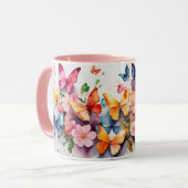 水彩可愛いピンクの蝶の花マグカップ マグカップ (正面左)