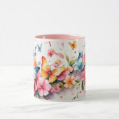 水彩可愛いピンクの蝶の花マグカップ マグカップ (中央)