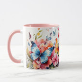 水彩可愛いピンクの蝶の花マグカップ マグカップ (左)