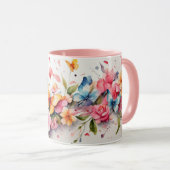水彩可愛いピンクの蝶の花マグカップ マグカップ (正面右)