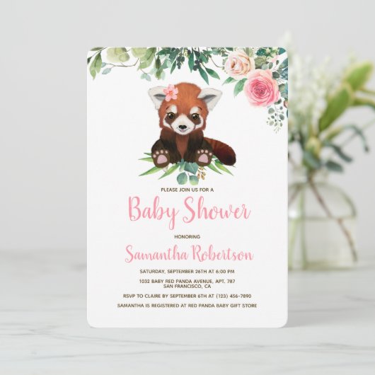 水彩可愛いピンクベアーガールベビーシャワー 招待状 (スタンド正面)