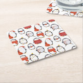 水彩可愛いフェスティバルペンギン柄クリスマス スクエアペーパーコースター (アングル)