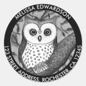 水彩可愛いフクロウ差出人住所 ラウンドシール (正面)