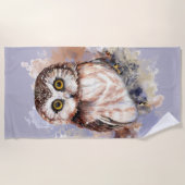 水彩可愛いフクロウ鳥自然野生生物アート ビーチタオル (正面)