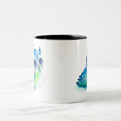 水彩可愛いフクロウ(2) ツートーンマグカップ (中央)