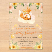 水彩可愛いフローラキツネオンクラウドベビーシャワー アクリル招待状 (正面)