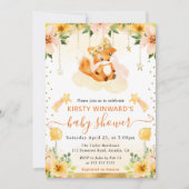 水彩可愛いフローラキツネオンクラウドベビーシャワー 招待状 (正面)