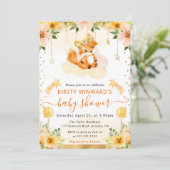 水彩可愛いフローラキツネオンクラウドベビーシャワー 招待状 (スタンド正面)