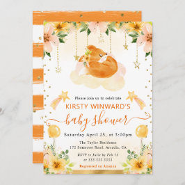 水彩可愛いフローラキツネオンクラウドベビーシャワー 招待状