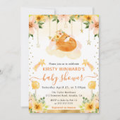 水彩可愛いフローラキツネオンクラウドベビーシャワー 招待状 (正面)