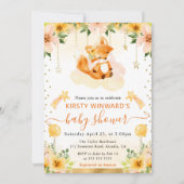 水彩可愛いフローラキツネオンクラウドベビーシャワー 招待状 (正面)
