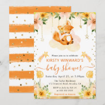 水彩可愛いフローラキツネオンクラウドベビーシャワー