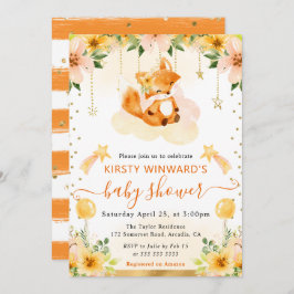 水彩可愛いフローラキツネオンクラウドベビーシャワー 招待状