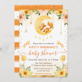 水彩可愛いフローラキツネオンムーンベビーシャワー 招待状