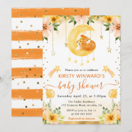 水彩可愛いフローラキツネオンムーンベビーシャワー 招待状