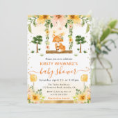 水彩可愛いフローラキツネベビーシャワー 招待状 (スタンド正面)