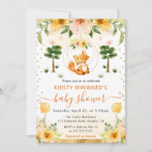 水彩可愛いフローラキツネベビーシャワー 招待状 (正面)