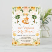 水彩可愛いフローラキツネベビーシャワー 招待状 (スタンド正面)