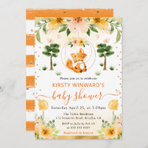 水彩可愛いフローラキツネベビーシャワー