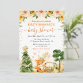 水彩可愛いフローラキツネベビーシャワー 招待状 (スタンド正面)