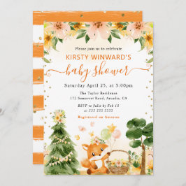 水彩可愛いフローラキツネベビーシャワー 招待状