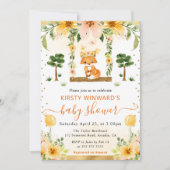 水彩可愛いフローラキツネベビーシャワー 招待状 (正面)