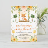 水彩可愛いフローラキツネベビーシャワー 招待状 (スタンド正面)