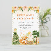 水彩可愛いフローラキツネベビーシャワー 招待状 (スタンド正面)